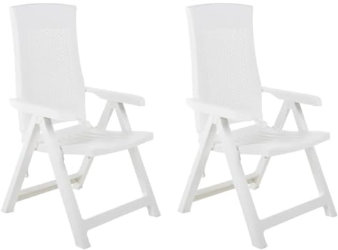 Heofavd 2er Set Klappbare verstellbare Gartensessel Kunststoff weiß 59x67x106 cm bis 110 kg wetterfest Balkon Terrasse Camping