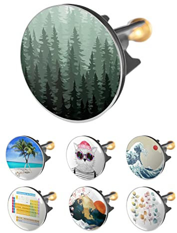 Arteneur Bouchon de lavabo - Motif forêt de sapins - 40 mm - En acier inoxydable - Avec vis en laiton extra lourde pour un maintien stable - Bouchon de vidange universel pour lavabo