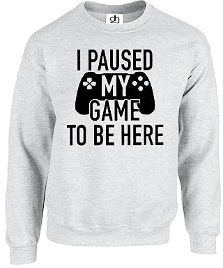 D&H CLOTHING UK Lustiger Gaming-Gamer Pullover mit Aufschrift I Paused My Game To Be Here, grau, L