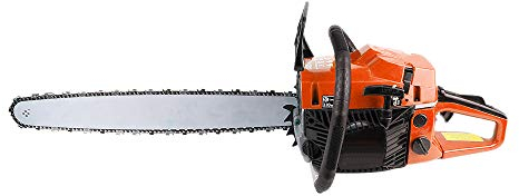 Tronçonneuse Filaire, Tronçonneuse Electrique Réservoir de 100 ml et Interrupteur Double Commande, Tendeur de Chaine Avec Outil, Tronçonneuse à Essence (52cc-45cm-orange)