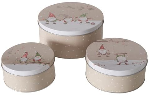 ReWu Vorratsdose Aufbewahrungsdosen Harald 3er-Set Metalldosen Mit Deckel Weiß Bunt Wichtel Weihnachten Christmas - 3 Verschiedene Größen - Metall Aufbewahrungsbox Vorratsbehälter