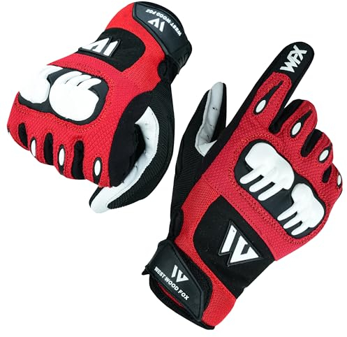 WESTWOOD FOX Motorradhandschuhe für Männer und Frauen,Atmungsaktiv, Touchscreen, Palm Pads Motorradhandschuhe für BMX,Radfahren, ATV,MTB Racing,Road Racing,Klettern,Wandern (ROT, L)