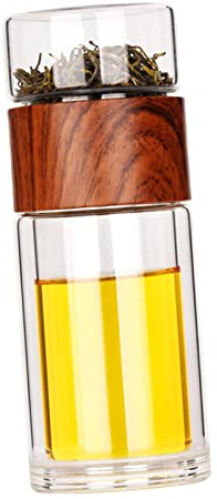 Leisurealeaneag Infuseur à thé portable en verre double bouteille d'eau avec filtre en bois, 360 ml