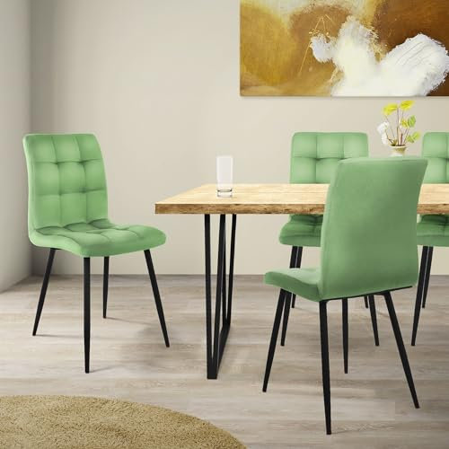ML-Design Set de 4X Sillas de Comedor con Respaldo Asiento Ergonómico Acolchado Tapizado de Terciopelo Verde Salvia con Patas de Metal Sillón de Diseño Moderno para Mesa de Salón, Escritorio o Cocina