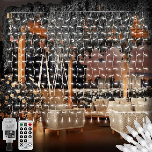 CERIAL 4x2M Cortina Luces Navidad Exterior, 300 luces LED,8 Modos con Control Remoto,incandescentes para,luz de carámbano,cortina de ventana,luces de hadas impermeables para cenador, exterior