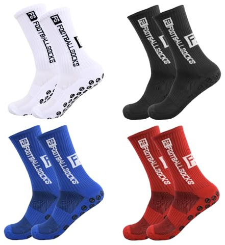 Azonelife 4 Paare Fußball Socken, 39-46 Anti Rutsch Grip Sportsocken Rutschfeste Atmungsaktiv Fußballsocken für Herren Damen, Unisex Grip Socks Football Sportliche Socken für Basketball Laufen