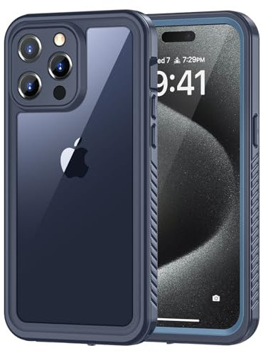 Lanhiem für iPhone 15 Hülle, IP68 Wasserdicht Handyhülle iPhone 15 Case 360 Grad Ganzkörper Schutzhülle, Stoßfest Staubdicht Outdoor Panzerhülle mit Displayschutz, Azurblau