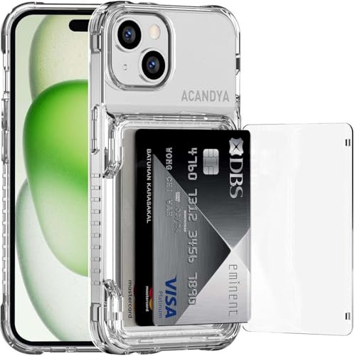 ACANDYA for iPhone 15 Case Wallet Credit Card Holder Slot Flip Cover Clear Shockproof Protective Phone Case Hard Shell Transparent Armor Anti-Scratch Anti-Yellow Case for iPhone 15 6.1 inch