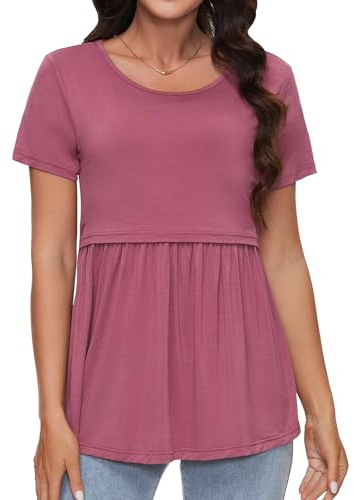 Sosolism Hauts Maternité et Allaitement Mignon Manches Courtes pour l'Été Blouse Décontractée et Amicale pour Femmes Enceintes Rouge Terne, Moyen