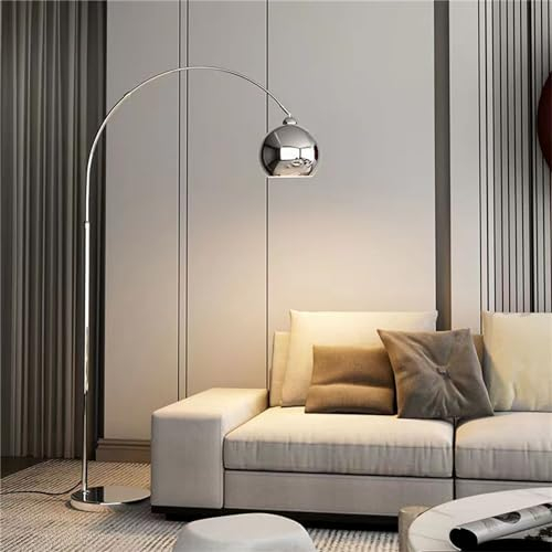Leomix Schwarze Bogen Stehlampen Für Wohnzimmer - Dimmbare Bogen Stehlampe Mit 2700-6000K 12W Glühbirne, Moderne Bogen Stehlampe, Industrielle Hohe Lampe Für Schlafzimmer Lesen,Chrome