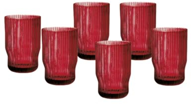 Brandani 51531 BICCHIERE PLISSE ROSSO SET 6 PZ VETRO, cm d 8x12h, 25 cl, colorati, luminosi, peculiari righe verticali, lavabili in lavastoviglie