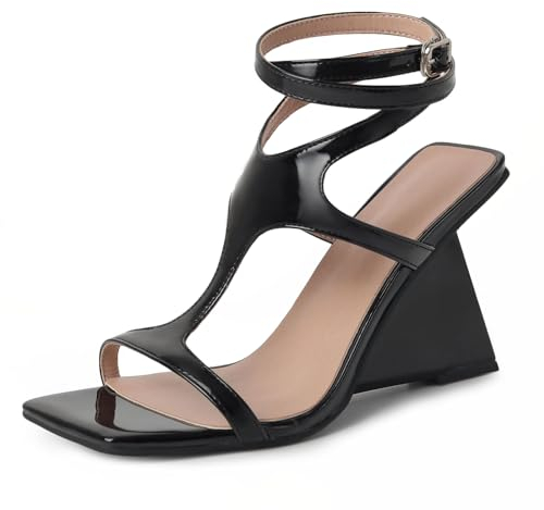 Makmeoyw DaHerren Square Toe T-strap Crisscross Sandalen Strange Style High Heeled Sandalen Black Abend Sexy Clubwear Rome Schuhe Size 3
