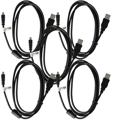 vhbw 5x Câble de données USB (USB standard type A vers appareil photo) compatible avec Nikon Coolpix 8800, A300, 8400, 7900 appareil photo, 150 cm