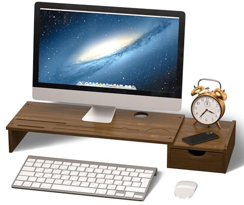 jxgzyy Computer Screen Desk Stand Wood Monitor Desk Stand Riser with Smartphone Holder Desktop Organizer Stand Ergonomic Computer Monitor Riser Stand With A Drawer Computer Holder