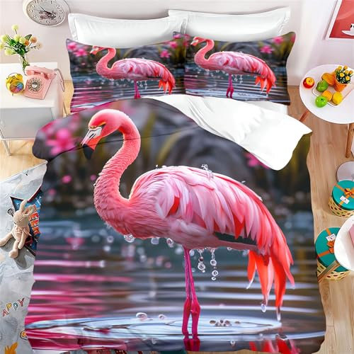 FABTOP Parure de lit 135 x 200 cm - Motif flamant rose - Avec housse de couette - Motif flamant rose - Motif flamant rose - 7, 135 x 200 cm