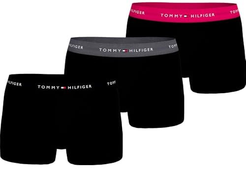 Tommy Hilfiger Herren 3er Pack Boxershorts Trunks mit Logobund, Mehrfarbig (Blck/Drk Ash/Viv Pnk), XXL