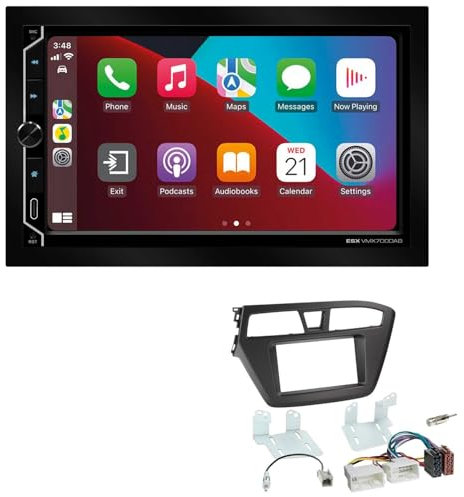 ESX VMX700DAB 2-DIN Autoradio kompatibel mit Wireless Apple CarPlay Android Auto Bluetooth DAB+ passend für Hyundai i20 ab 2014 schwarz