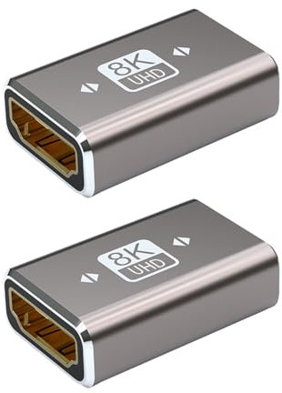 Gments 2 Pcs HDMI Coupler 8K HDMI 2.1 Female to Female Adapter Support 3D 8K@60Hz/4K@120Hz UHD HDR eARC Connector Lightweight Shielded Sluminum Shell for Laptop HDTV PC Monitor Projector Cinema