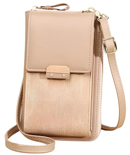 Shengxi Petit Sac Téléphone Portable Femme Cuir PU Sac Bandoulière Femme Téléphone Portable avec Porte Carte et Bandoulière Amovible Portefeuille Sac à Bandoulière pour Femmes Filles (Beige)