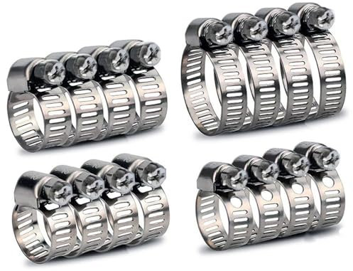 16 Pcs Hose Clips Set, Adjustable Stainless Steel Hose Clamps Worm Drive Pipes Hose Clamps Clips for Pool, Washing Machine, Pond and Garden (6-12/13-19/16-25/19-29mm)