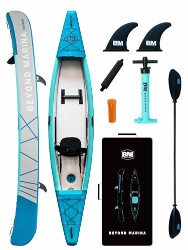 BEYOND MARINA aufblasbares Kajak für 1, 2, 3 Personen, Drop-Stitch Tandem Kayak Set für Erwachsene mit Paddeln, Sitzen, Pumpe, Finne & Tragetasche, robust & vielseitig, 380cm,420cm,460cm