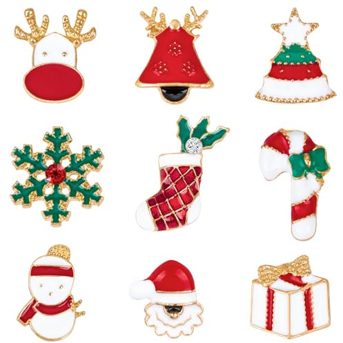 Kiiwah 9 Pièces Broches Pins de Noël en Métal, Broche Noel Mignon Vêtements Sac Veste Accessoires de Bricolage, Décorations de Noël pour Femmes Hommes Filles Garçons(Vintage)