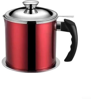 Contenedor de colador de grasa de acero inoxidable multiusos de 1 3 L, para freír aceite y almacenamiento de grasa (rojo)