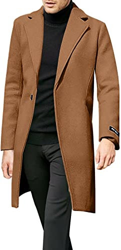 Manteau long pour homme en laine mélangée classique sur mesure 3/4 mi-longue veste élégante à revers veste de travail boutonnée décontractée couleur unie cardigan long coupe-vent, b, L