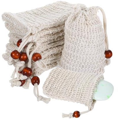 10 Stück Seifensäckchen Sisal Seifensäckchen, Seifensack Seifenbeutel, 100% Sisal Baumwolle Seifensäckchen für Feste Seife, Seifenverpackung Seifenbeutel für Feste Seife, Natur Seifen Säckchen