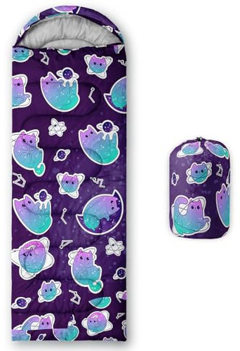 HOSIMA Schlafsäcke,Kaltwetter-Mumienschlafsack für Erwachsene,Mädchen,Jungen,Wasserdicht,Herren für warmes Camping, Wandern, Outdoor, Reisen, Jagd, mit Kompressionsbeuteln(Katze-B)