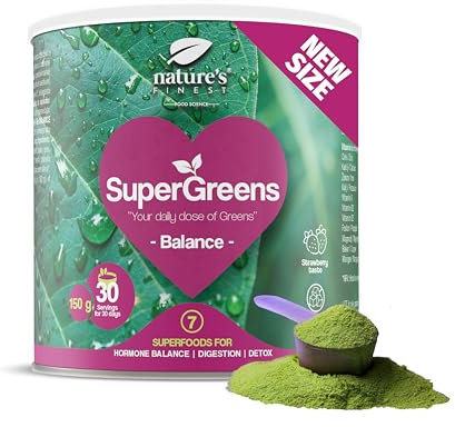 Nature's Finest Supergreens Balance - Veganes Proteinpulver mit Gerstengras, Weizengras, Maca, Ashwagandha & Chlorella - Natürliche Grüne Helfer für Vitalität & Wohlbefinden - 150 g