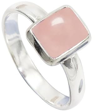 JEWELSTREZORO Rose Quartz Gemstone Solid 925 Sterling Silver Band Ring for Men And Women All Size Handmade Jewelry TSR198BX_35 (Z)