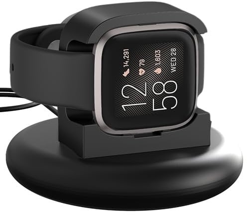 MohLythrix Charger Dock for Fitbit Versa 2 Watch Charger Stand Station with Charging Cable USB for Versa 2 Health & Fitness Smartwatch Accessories, 100cm, Black