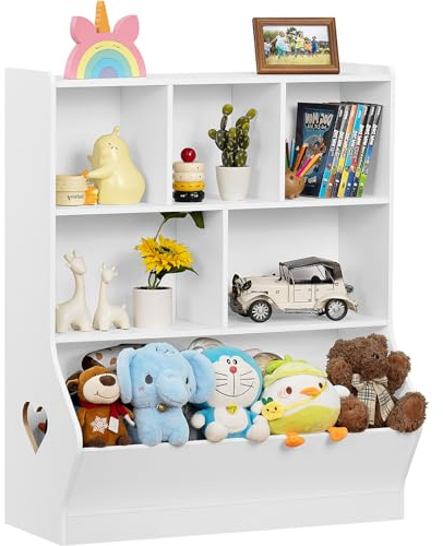 LELELINKY Kinder Bücherregal mit 6 Ablagefächer, Groß Weiß Kinderregal Büchergestell für Kinde, Holz kinderbücherregal Spielzeug-Organizer für Kinderzimmer, Kindergarten, Wohnzimmer