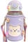 Trrymbbe Cute Water Bottle with Straw and Stickers, Plastic Bear Water Cup for School Daily Travel Purple 1