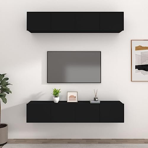 Snsowed TV-Schränke 4 STK. Schwarz 80x30x30 cm Holzwerkstoff, Tv-möbel & Phonomöbel, Wohnwand Wohnzimmer, Wandschrank, Zimmer Möbel, Anbauwand Wohnzimmer - 3114183