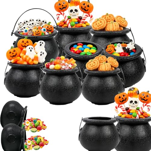 12 Stücke Hexenkessel, Halter Hexe Schale kleine Süßigkeiten Eimer, Candy Bucket a Witches Cauldron Kunststoff, Mini Hexenkessel Mit Griff Kessel für Schüssel Dekokessel, Hexenzubehör