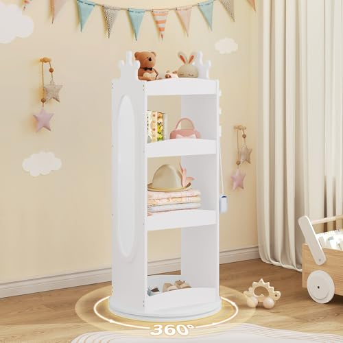 LUE BONA Kleiderschrank Kinderzimmer Weiss mit Drehbarer Basis, mit Spiegel | Klein für Schlafzimmer und Kinderzimmer, Moderner Design, 36x30x109 cm