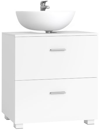 VASAGLE Mueble bajo Lavabo, con 2 Cajones, 60 x 30 x 63,8 cm | Armario de Baño, MDF, Blanco, Colección CUSTOS BBK520WB01