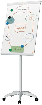 Nobo Premium Plus Mobile Steel Magnetic Whiteboard Easel – Lockable Castors, Magnetic Surface, Flipchart Pad Hooks, Integrated Pen Tray, Includes Whiteboard Pens, EU Ecolabel Certified, 1915702