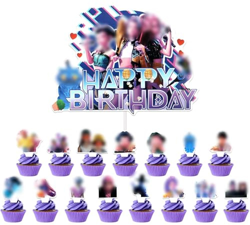16 Pcs Cake Toppers, Cake Birthday Party Decorations Figures 1 Big Cake Decoration 16 Cupcake Toppers Supplies for Kids Boy Girl Birthday Shower Theme Party