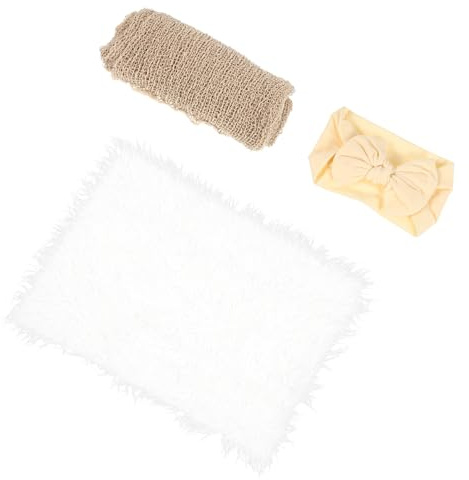 TOVINANNA 1set Newborn Photography Swaddle Wrap with Headband and Blanket White Photoshoot Props for DIY Photo Sessions Home Studio Use