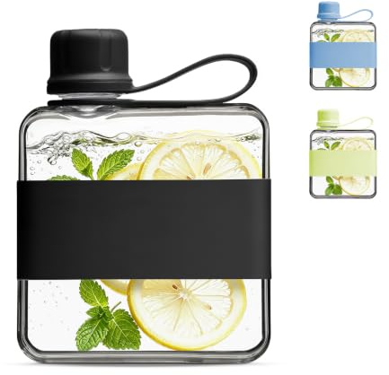 flintronic 320ml Flat Water Bottle, Tritan BPA Free Sports Water Bottle, Leakproof Drinks Bottle with Carry Handle, Slim Water Bottle for Travel, Gym, Outdoor (Black)