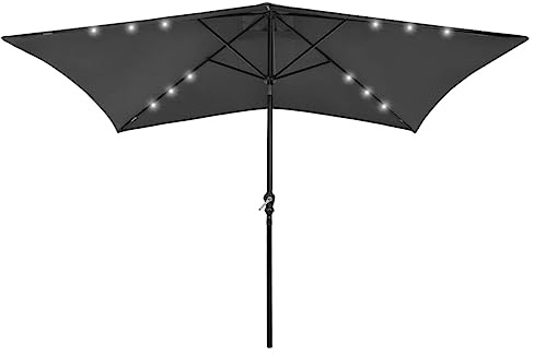 Parasol rectangulaire à LED avec manivelle, anthracite, 2 x 3 m, polyester résistant aux UV, cadre en aluminium revêtu par pulvérisation, pliable et inclinable