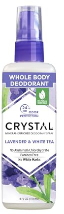 Crystal Essence Mineral Deodorant Body Spray Lavendar & White Tea, All Over Body Deodorant, 4 oz