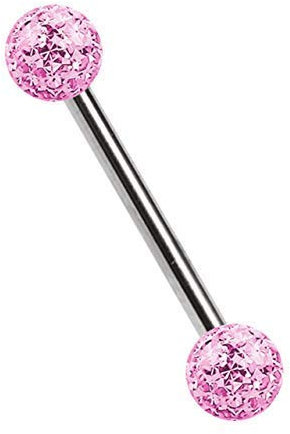 Titan Brustpiercing Schmuck Stab 1,6 x 14 mm mit Zwei Epoxy Kugeln in rosa
