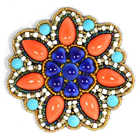 Broche Porcelaine Fleur Bleu Nuit Corail - Bijou Fantaisie