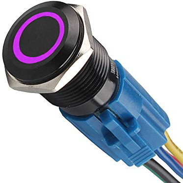 Mintice Schwarz Shell Engel Auge KFZ Kippschalter Druckschalter Schalter Drucktaster Druckknopf 16mm 12V Lila Licht Steckdose Stecker