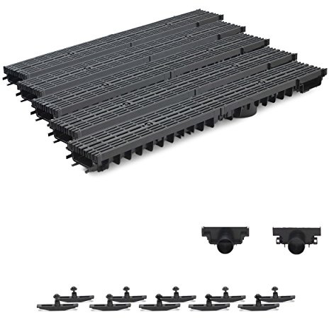 5m Entwässerungsrinne Terrassenrinne Stegrost Kunststoff komplett SET, System A15 70mm, Schwarz Line, NEUHEIT Rinne mit integrierter Dichtung Klick System