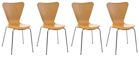 CLP Set 4X Sillas de Visita Calisto I Juego de 4X Silla de Comedor con Asiento de Madera I 4X Silla de Cocina con Base de Metal, Color:Natura